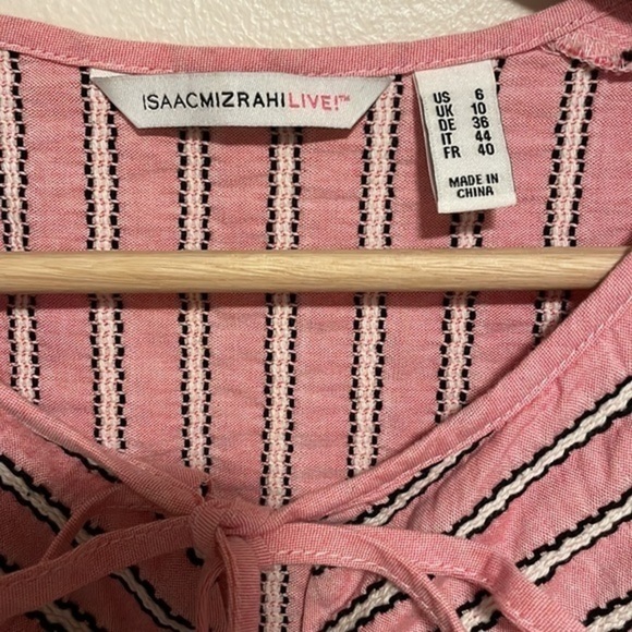 Isaac‎ Mizrahi Live! QVC Striped Split Neck Tunic Women’s Size 6 Pink White - Picture 5 of 7